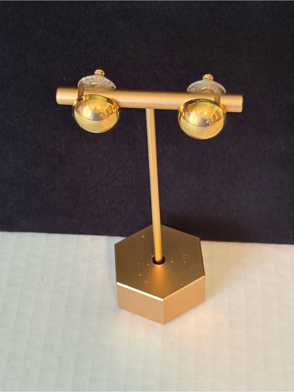 Vintage Gold Dome Stud Earrings - Shiny Gold Tone